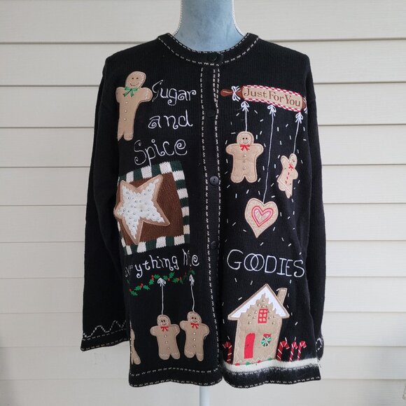 Vintage 90s/Y2K The Quacker Factory Gingerbread cookie holiday cardigan sweater - Picture 1 of 8